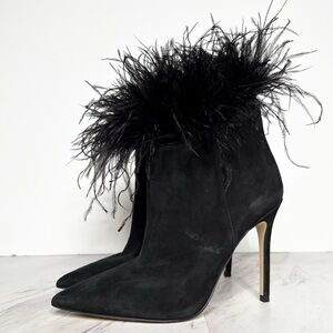 Michael Michael Kors Whitby Feather Trim Black Suede Pointy Toe Bootie 8M